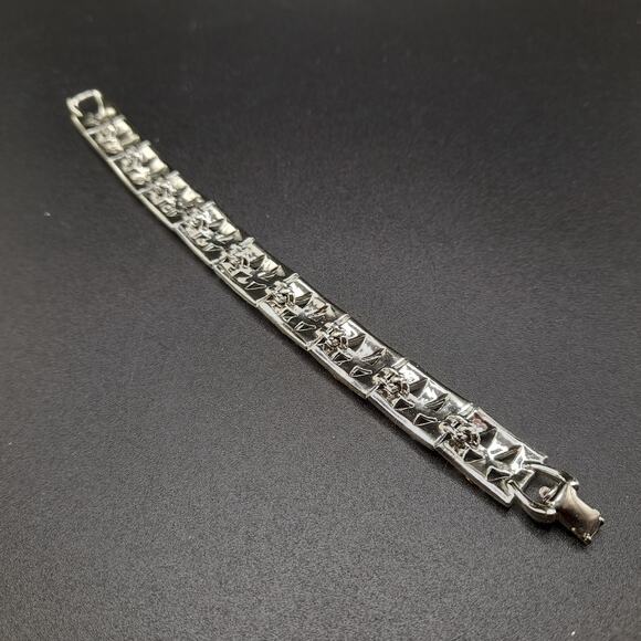 Vintage Clear Rhinestone Bracelet Silver Tone Link Design 1950s 7.25 Inch - Picture 6 of 10